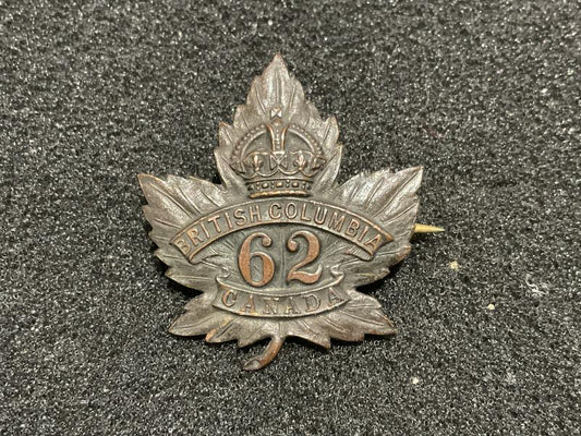 Gradia Militaria -  WW1 C.E.F 62nd Battalion ‚ÄòBritish Columbia‚Äô collar badge