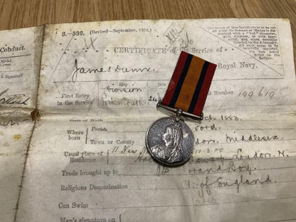 H.M.S Gibraltar, South Africa Medal to J.DUNN