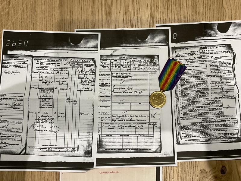 Victory medal; Pte Joseph BLAND, Manchester Regt
