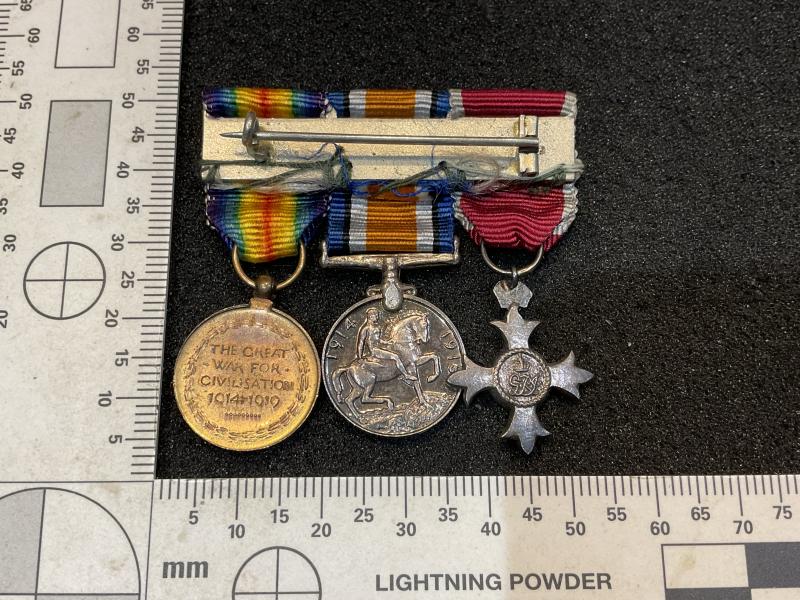 WW1 Pair and OBE miniature medal mounted for wear