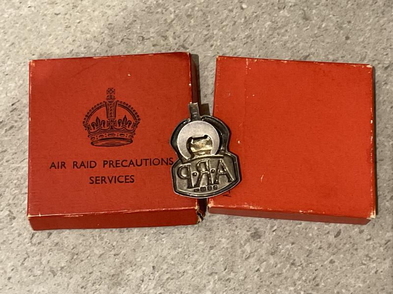 WW2 Silver A.R.P badge in original box of issue