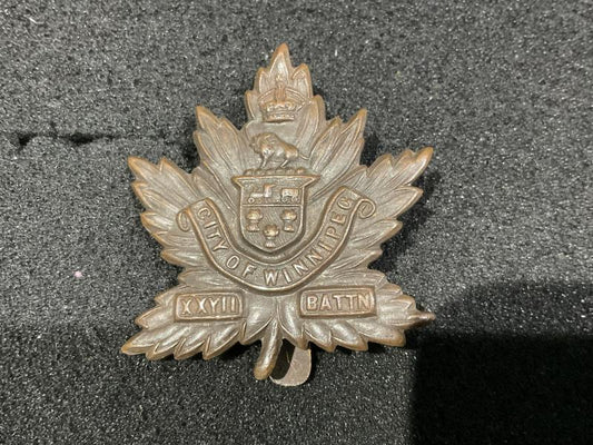 Gradia Militaria -  WW1 CEF 27th Infantry Battalion cap badge with slider