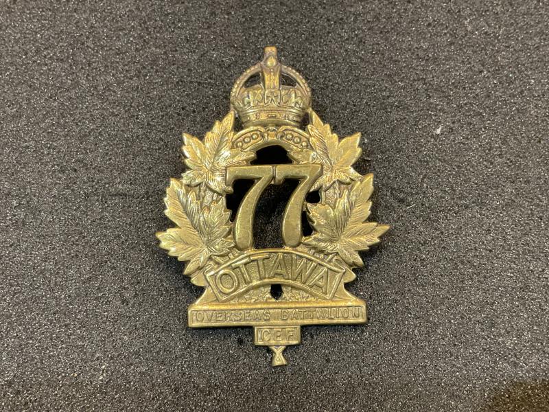 Gradia Militaria -  WW1 CEF Officers 77th Ottawa Battalion cap badge