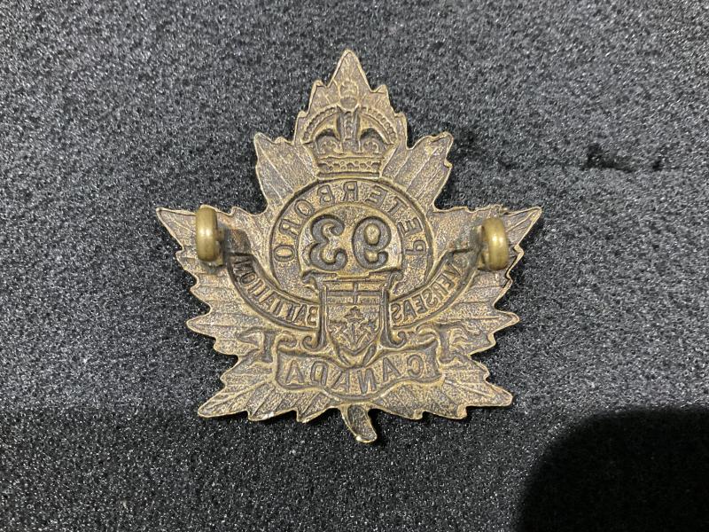 WW1 CEF 93rd Inf Batt Peterborough Battalion cap badge