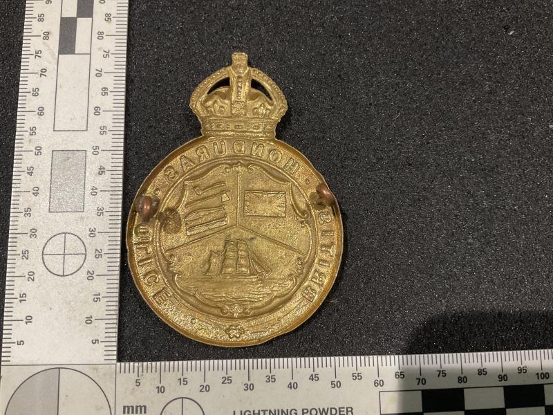 K/C British Honduras Police brass helmet plate