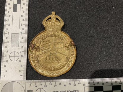 K/C British Honduras Police brass helmet plate