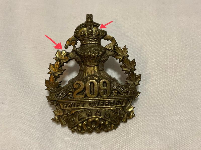 Gradia Militaria -  WW1 CEF 209th Infantry Battalion cap badge