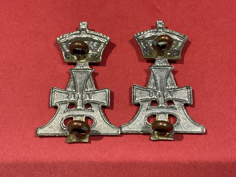 19th Hussars Pre 1922 white metal collar badges