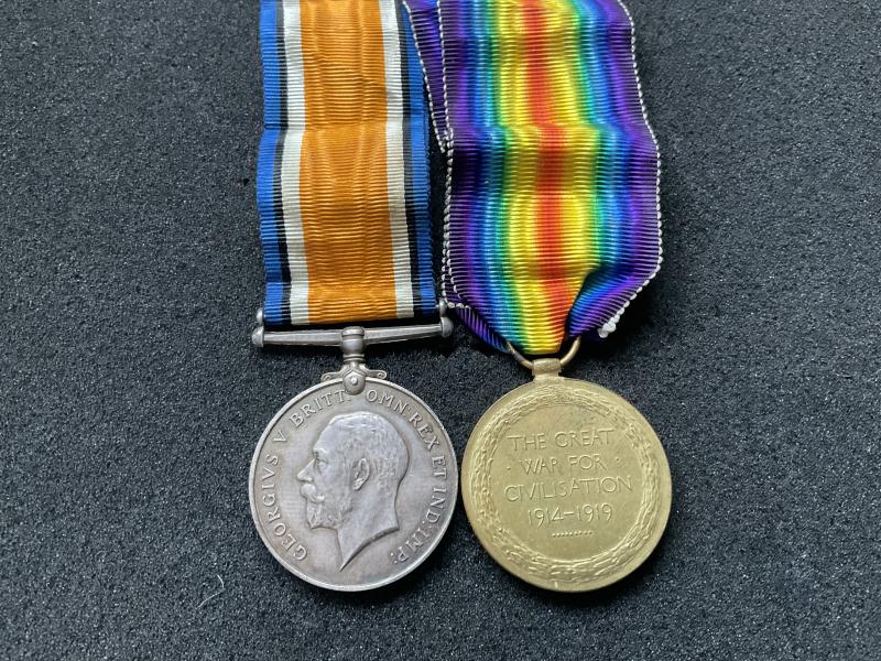 WW1 Pair; Pte 27709 J.H.CROOKS East Yorks Regt