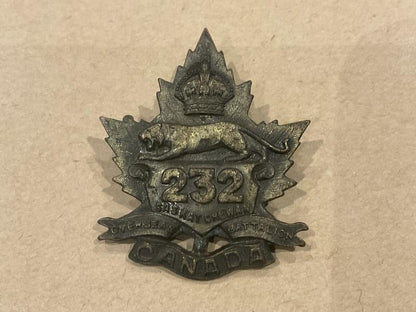 Gradia Militaria -  WW1 C.E.F 232nd Infantry Battalion cap badge by Dingwall