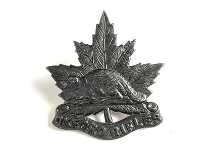 WW2 Canadian Oxford Rifles cap badge, blackened brass.