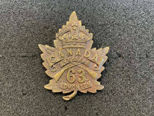 Gradia Militaria -  WW1 C.E.F 63rd Infantry Battalion cap badge
