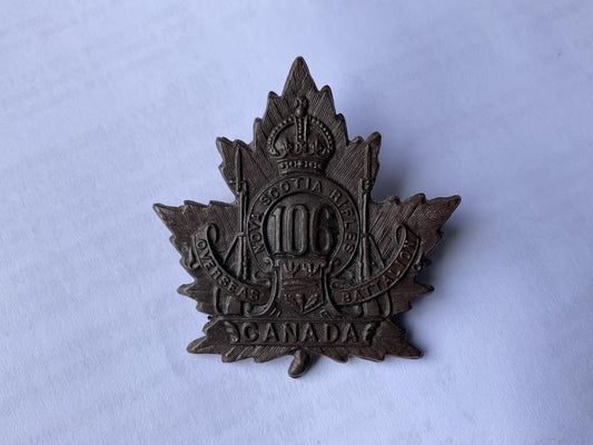 Gradia Militaria -  WW1 C.E.F 106th Infantry Nova Scotia Rifles cap badge.