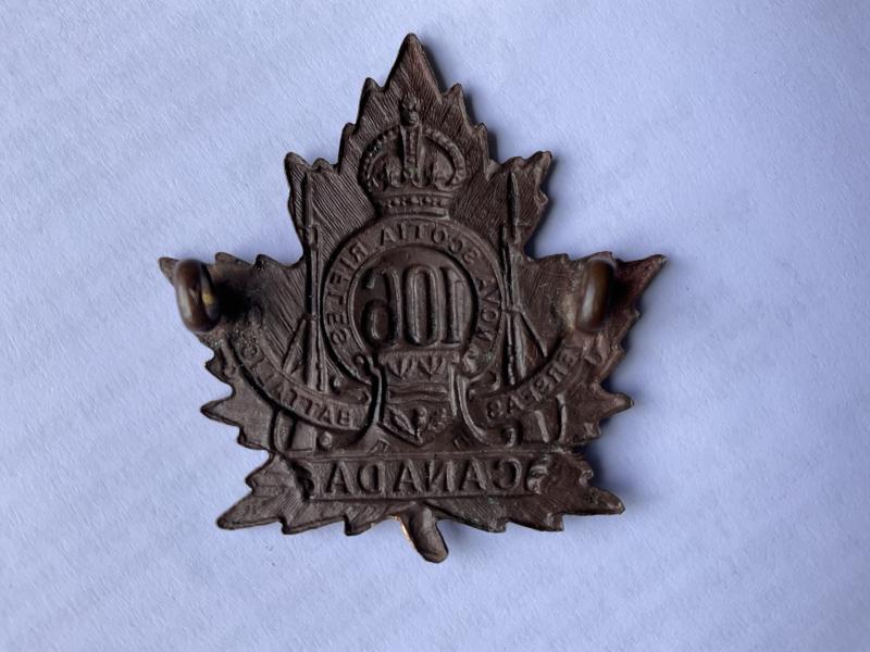 WW1 C.E.F 106th Infantry Nova Scotia Rifles cap badge.