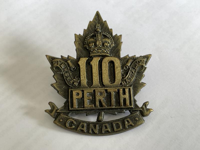 Gradia Militaria -  WW1 C.E.F 110th Battalion (Stratford, Ontario) cap badge.