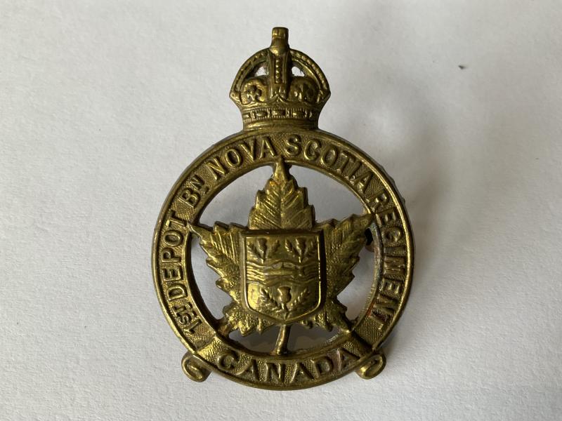 Gradia Militaria -  WW1 C.E.F 1st Depot Battalion , Nove Scotia Regiment cap badge.