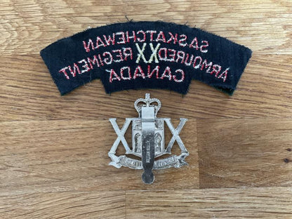 Canadian XX Saskatchewan Armoured Regiment cap badge & shoulder title.