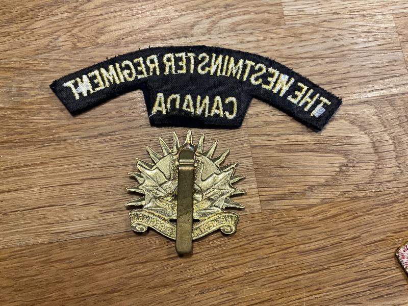 The Westminster Regiment of Canada cap badge & shoulder title.