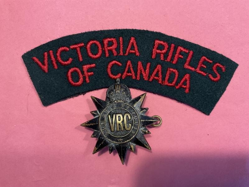 Gradia Militaria -  Victoria Rifles of Canada cap badge & shoulder title.