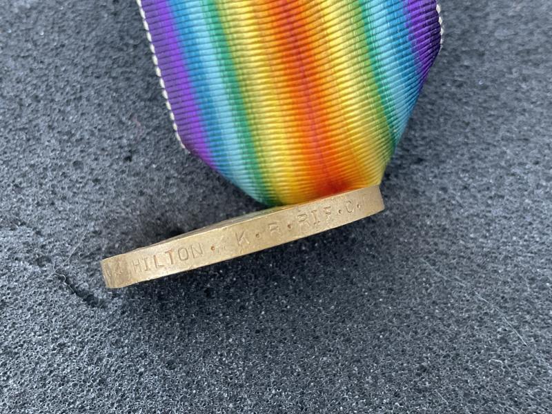 Victory; R-11120 Pte W.H. CHILTON K.R.RIF.C served France.