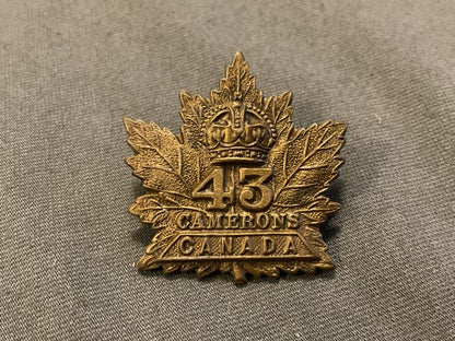 Gradia Militaria -  WW1 CEF 43rd Battalion (Cameron Highlanders) collar badge.