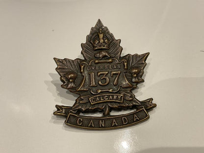 Gradia Militaria -  WW1 137th Battalion (Calgary, Alberta) Collar Badge