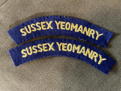 Gradia Militaria -  Sussex Yeomanry yellow on blue shoulder titles