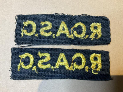 WW2 R.C.A.S.C. wool shoulder titles (yellow on black)
