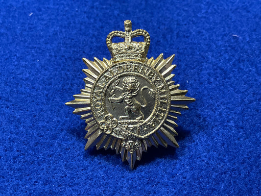 Anodised Royal Alderney Militia cap badge front