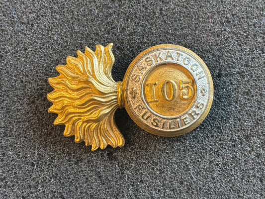105th Saskatoon Fusiliers officers collar badge by Scully Montreal.
