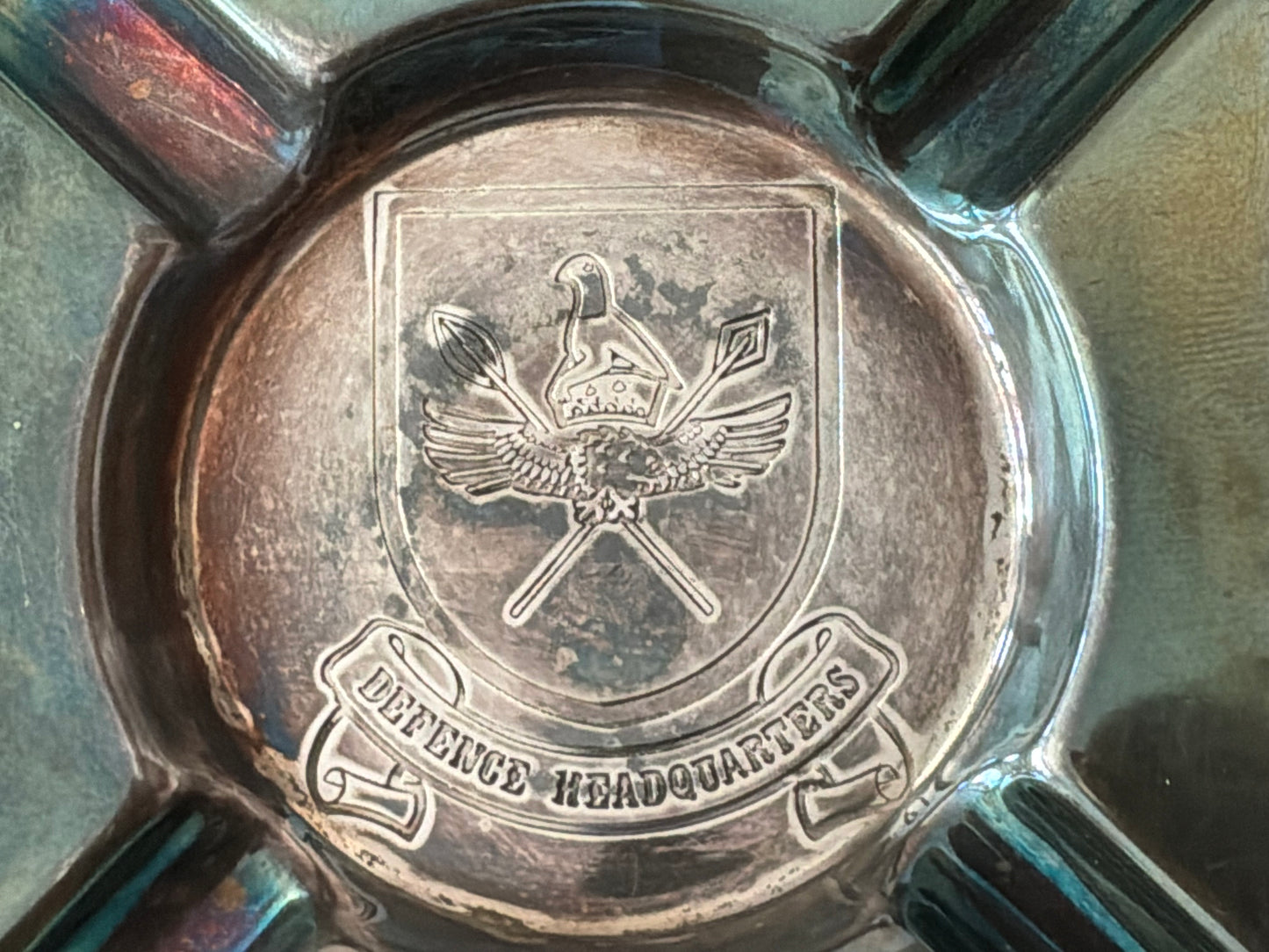 Zambian ‘Defence Headquarters’ silver plated ashtray.