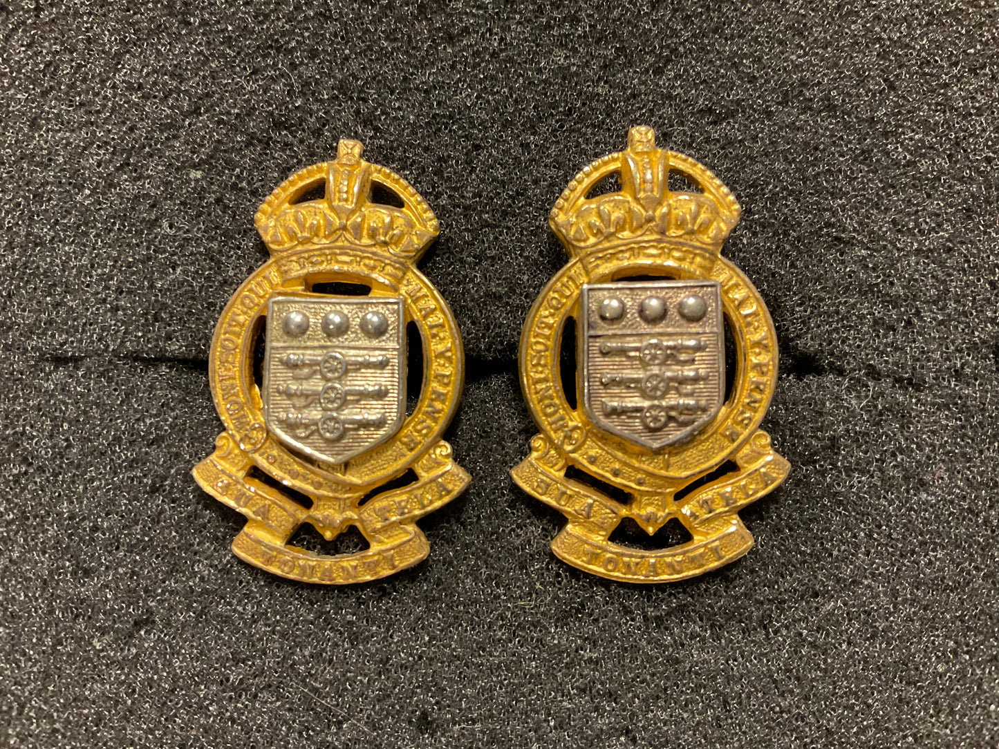 Pre 1952 R.A.O.C officers silver & gilt collar badges.