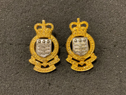 Post 1952 R.A.O.C officers silver & gilt collar badges by Gaunt.