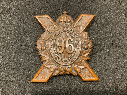 WW1 CEF 96th Battalion (Canadian Highlanders) cap badge by DINGWALL.