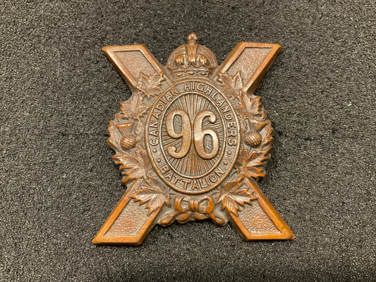 WW1 CEF 96th Battalion (Canadian Highlanders) cap badge by DINGWALL.