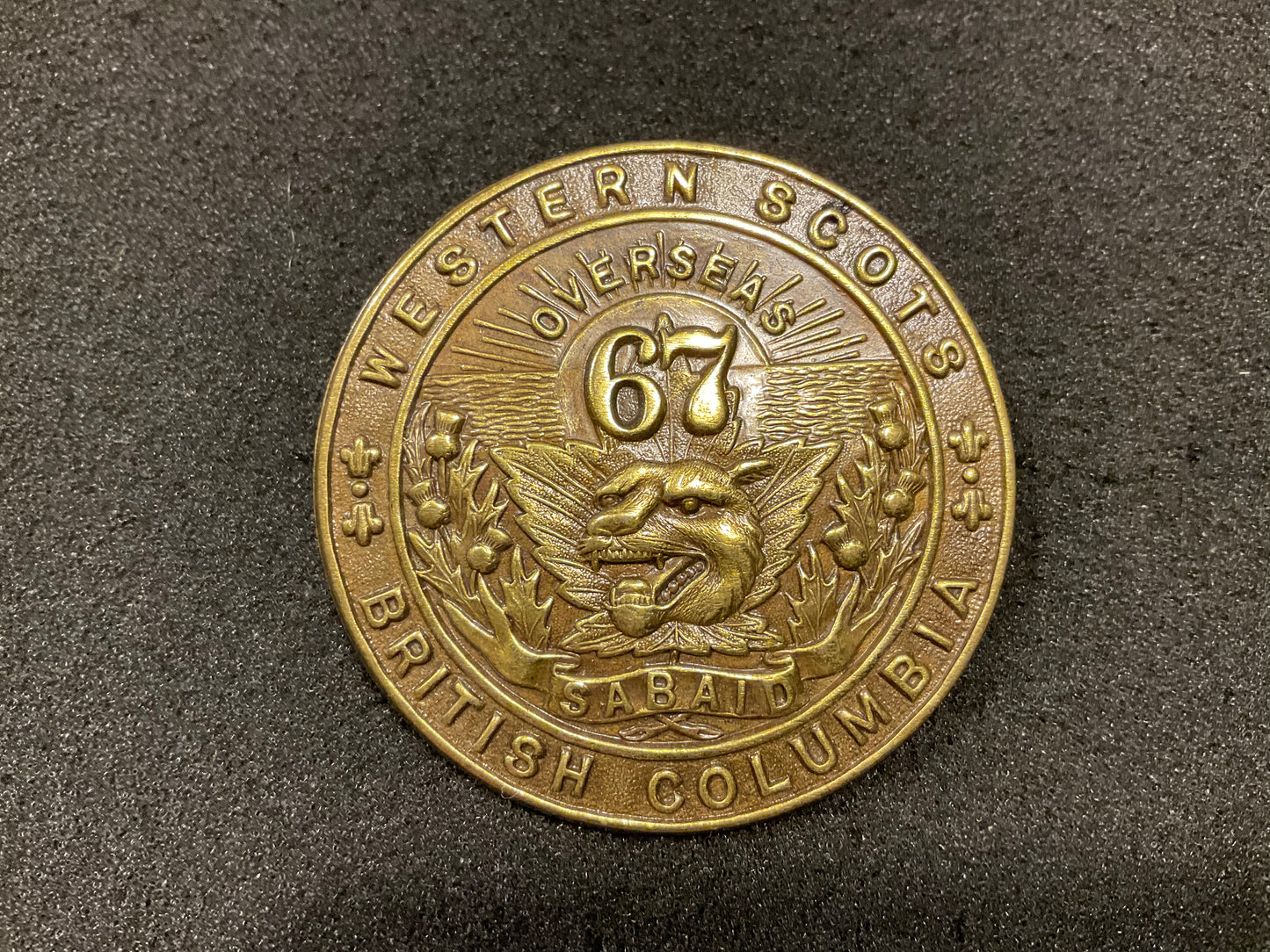 WW1 C.E.F 67th Battalion (B.C Highlanders, Western Scots) cap badge.