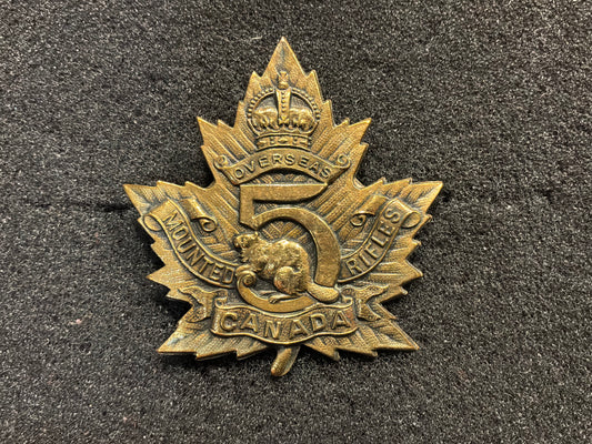 WW1 C.E.F 5th Mounted Rifles (Sherbrooke, Quebec) Cap Badge by Inglis