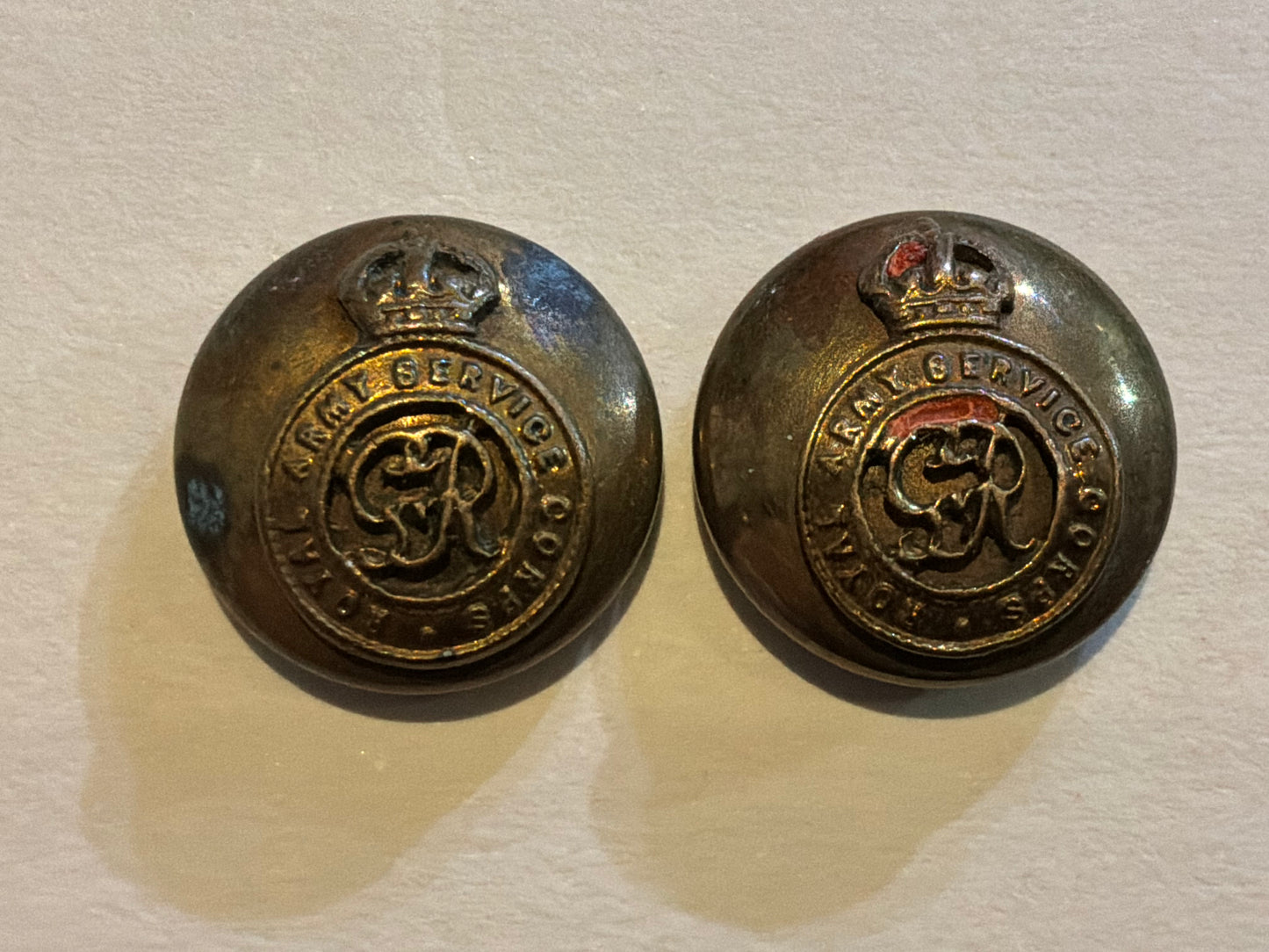 King George V, R.A.S.C 2 part officers hat buttons (15mm size)