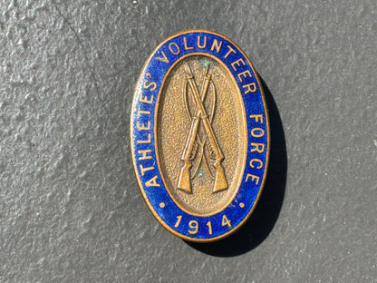 WW1 Athletes’ Volunteer Force 1914 lapel badge, maker marked W.J. Carroll London