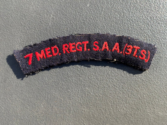 7th Medium Regiment SAA (3 T.S.) cloth shoulder title.
