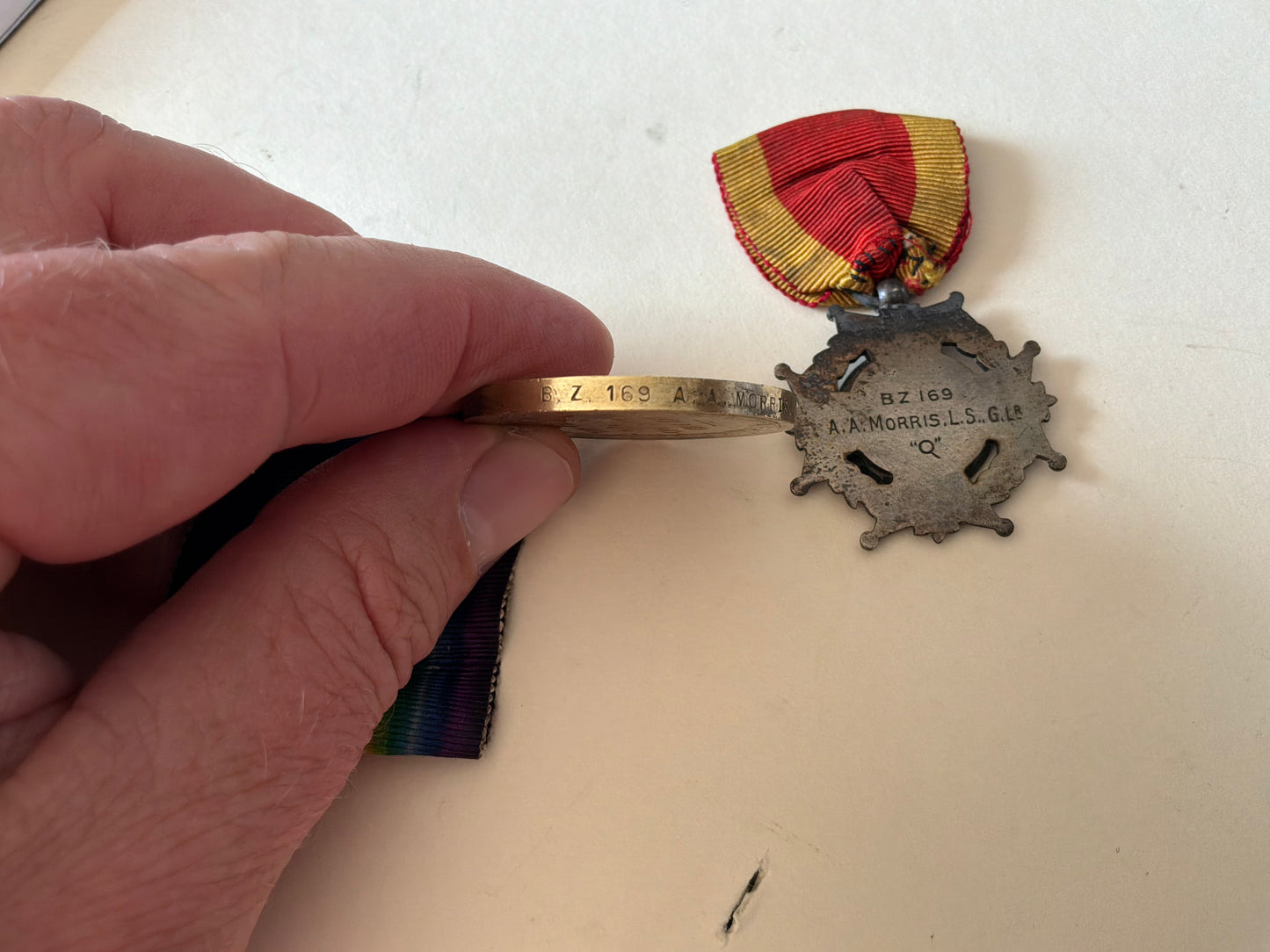 Victory & Unknown medal, B.Z 169 A.A.MORRIS L.S RNVR
