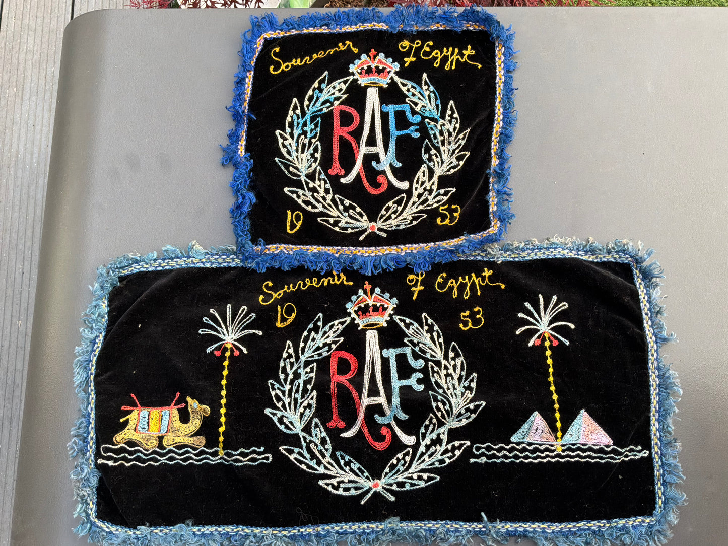 Egyptian bazaar R.A.F souvenir silk textiles, circa 1953