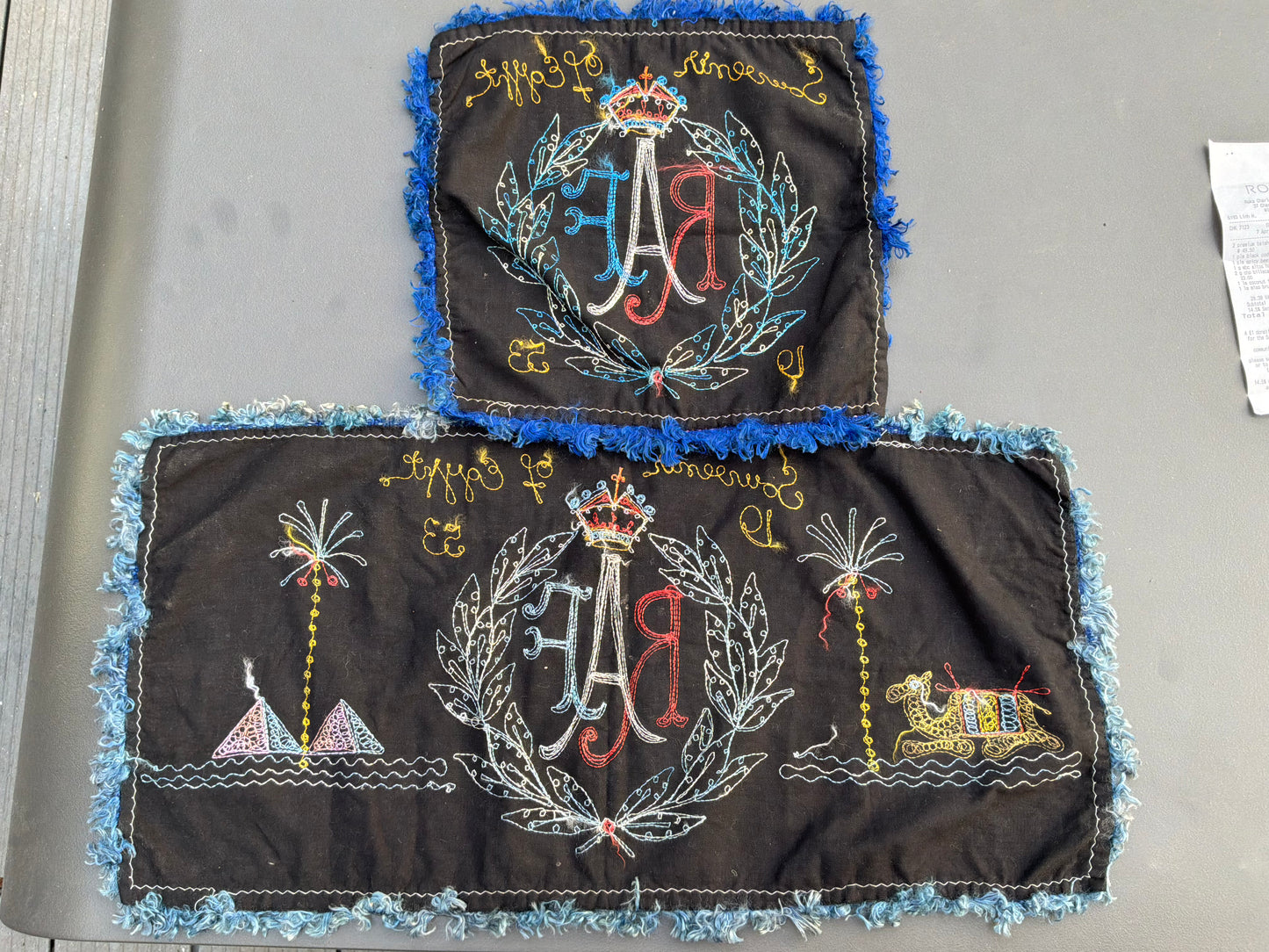 Egyptian bazaar R.A.F souvenir silk textiles, circa 1953