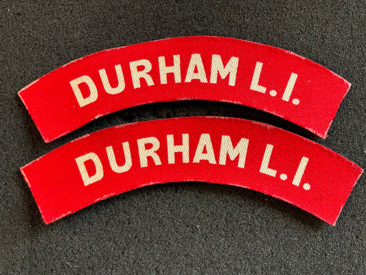 WW2 Printed DURHAM L.I shoulder titles, matching pair.