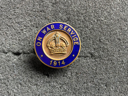 WWI “On War Service 1914” Lapel Badge – by rare maker H.B. Sale Ltd, Birmingham