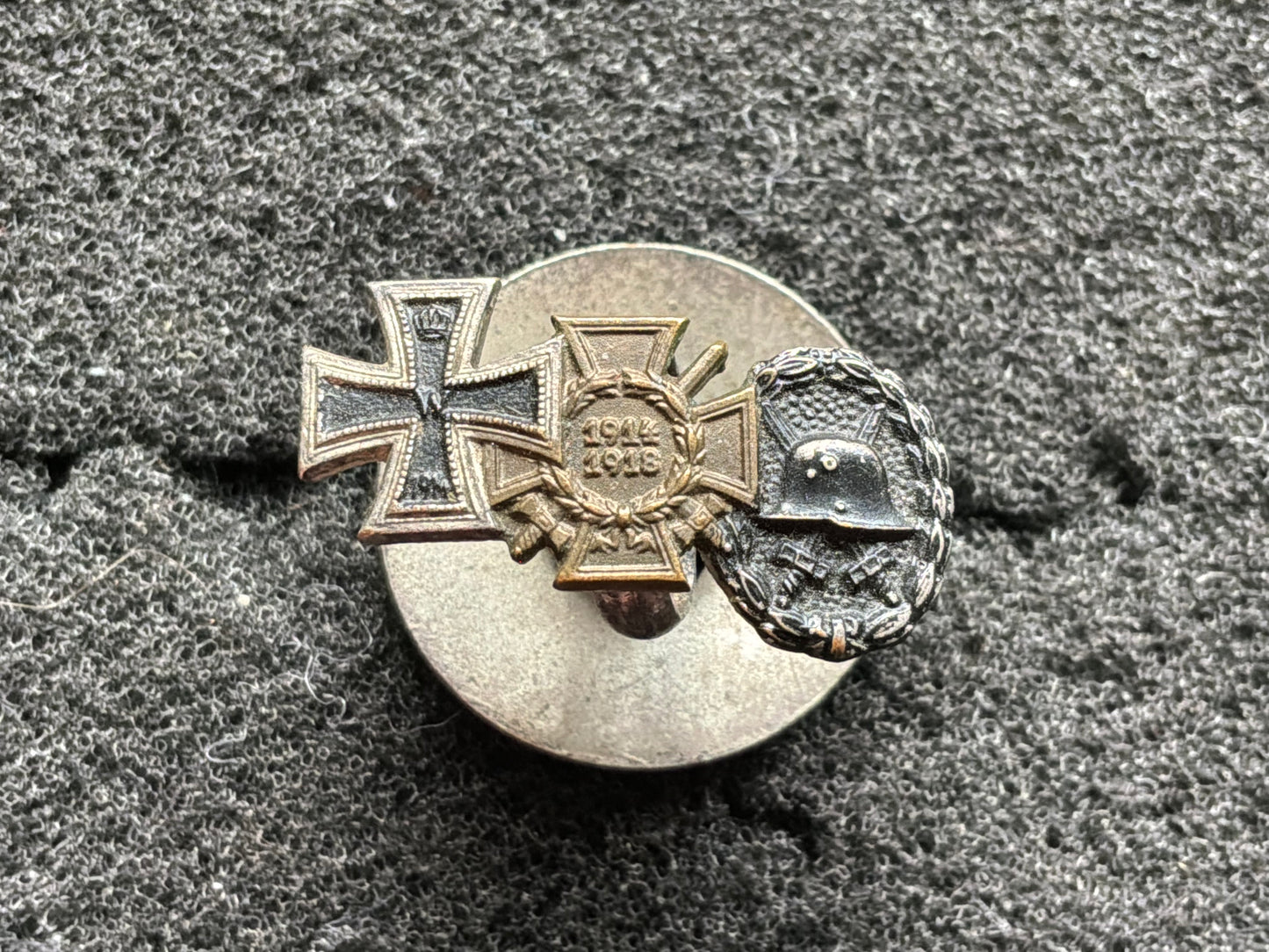 WW1 German miniature set of 3 medals with button hole fixing.