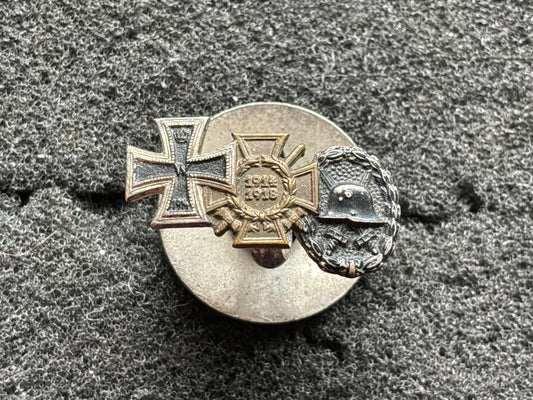 WW1 German miniature set of 3 medals with button hole fixing.