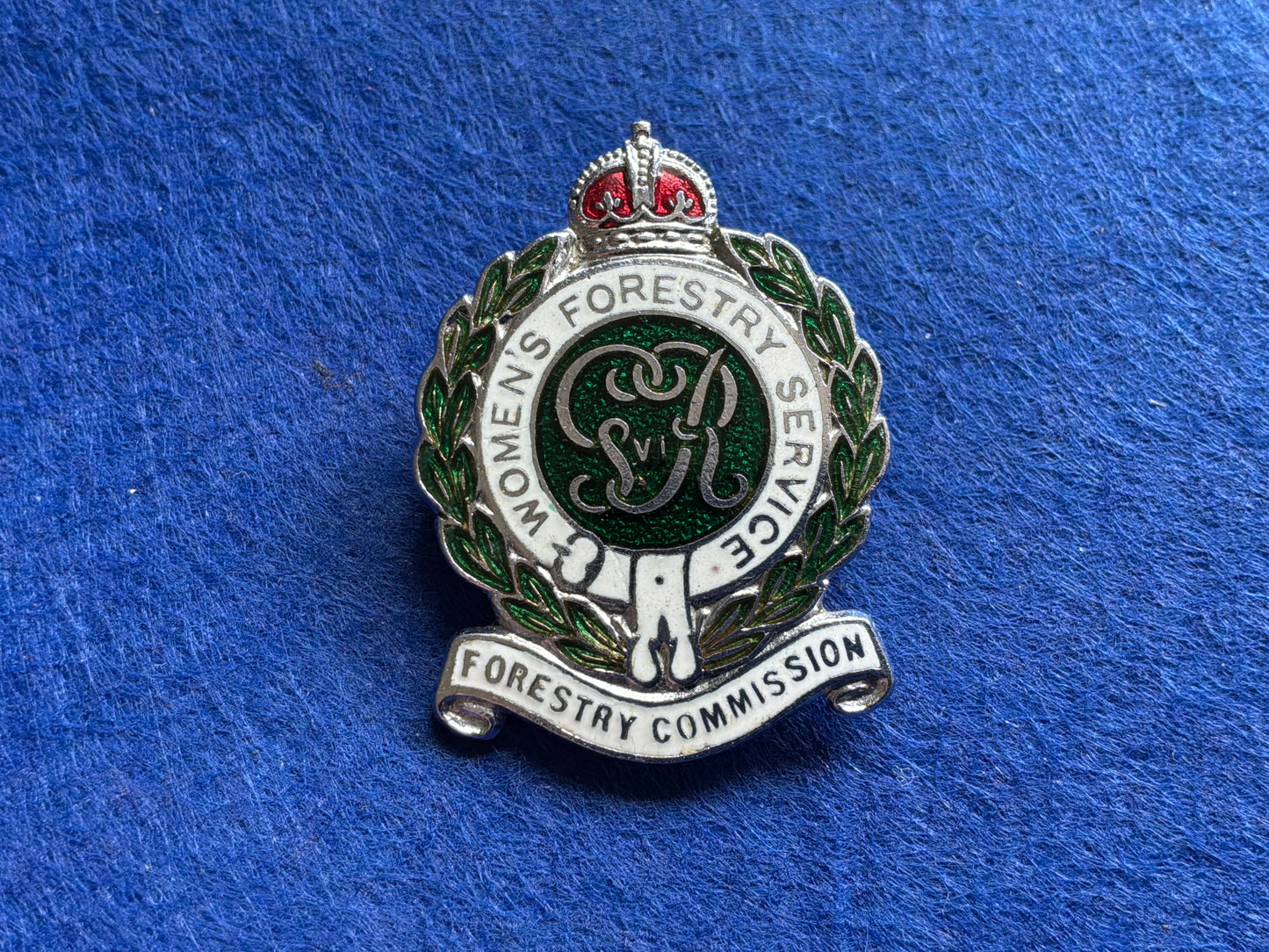 Pre 1942 WOMEN’S FORESTRY SERVICE, FORESTRY SERVICE lapel badge.