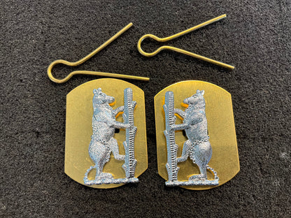 Royal Mercian and Lancastrian Yeomanry anodised collar badges.