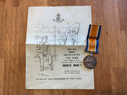 WW1 War medal & Bombay Town hall concert party program to same person.
